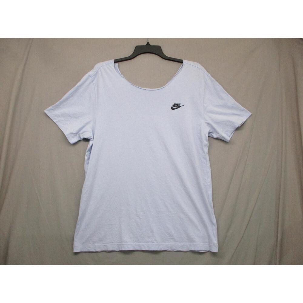 Nike Sporty Essential T-Shirt DIY Collar Cut Embroidered Logo Blue Size Large‎
